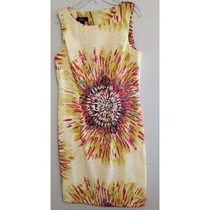 AGB‎ Ivory Colorburst Shift Dress Womens Size 6 Workwear Classy Sleeveless Midi